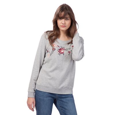 Grey floral embellished sweater